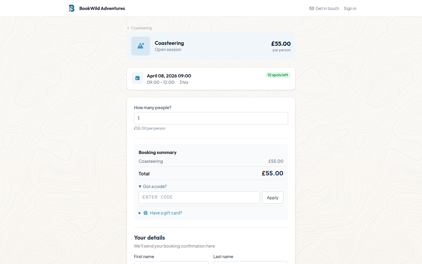 BookWild experience vouchers — customers enter the code. we check the portal.